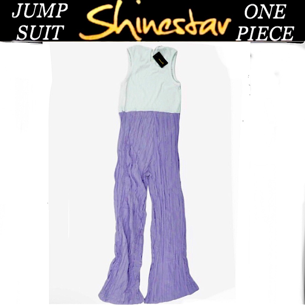 SHINESTAR crinkled white/Lavender one piece jumpsuit size S NWT